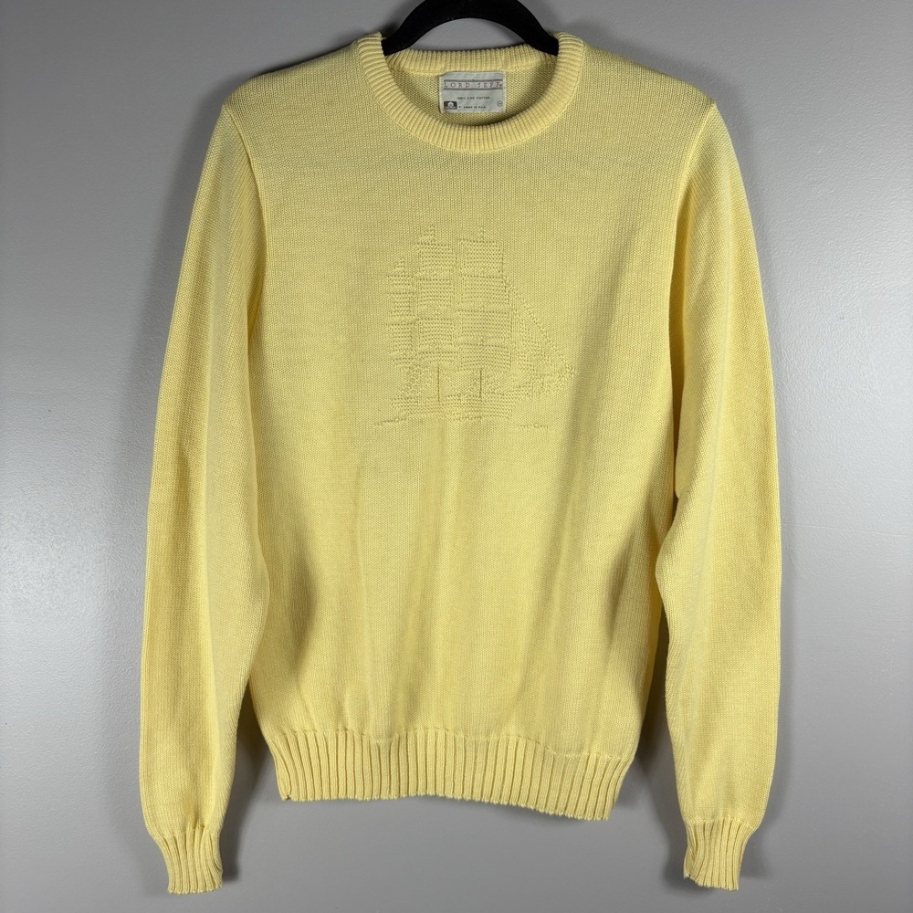 Lord Jeff Adult Medium Yellow Fine Cotton Sailboat Crew Neck‎ Pullover Sweater